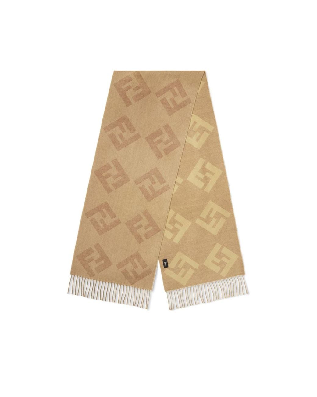 Fendi Natural Ff Jacquard Fringed-Edge Scarf for men