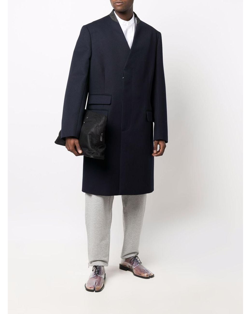 Maison Margiela Blue Collarless Single Breasted Coat for men