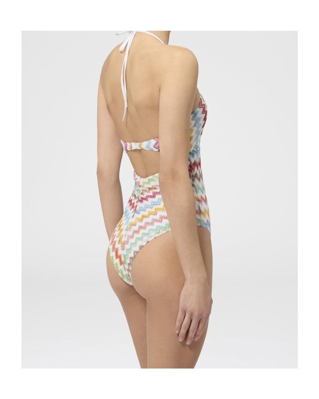 Missoni White Zigzag-Knit Halterneck Swimsuit