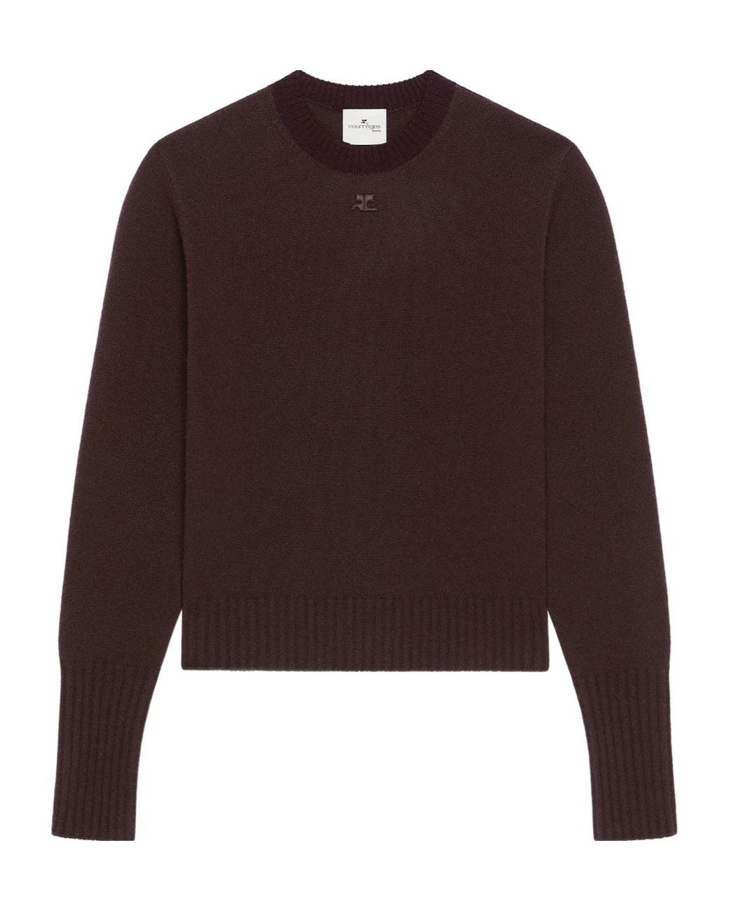 Courreges Brown Logo-Patch Crew-Neck Sweater