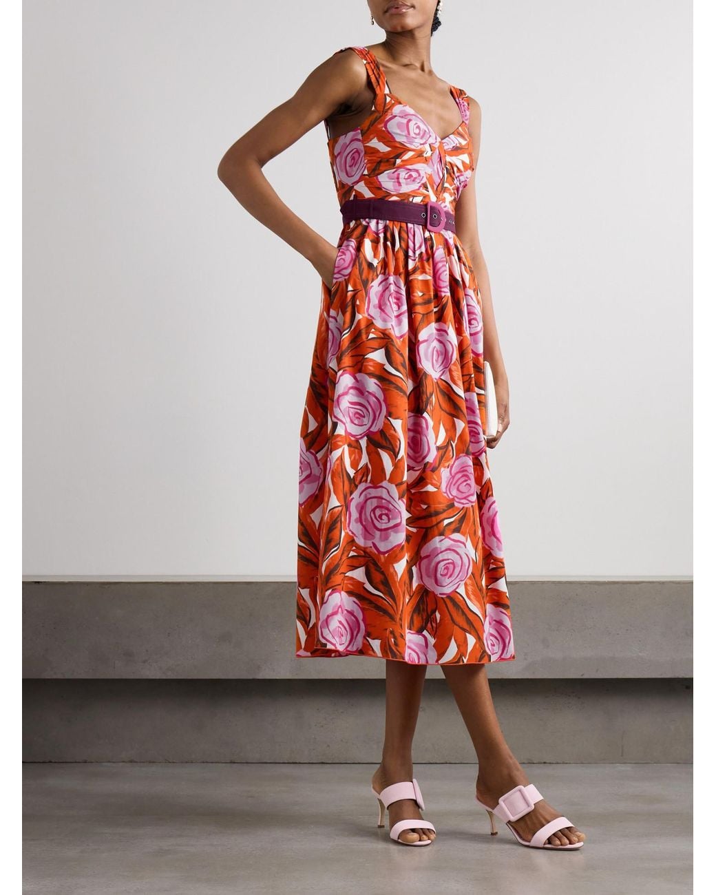 Diane von Furstenberg Elisa Belted Gathered Floral-Print Cotton-Blend Poplin Midi Dress