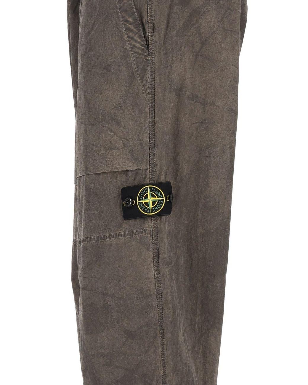 Stone Island Gray Logo Patch Straight Leg Pants for men