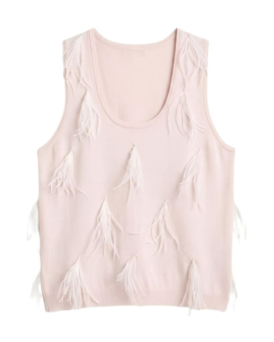 Twinset Pink Feather-Embellished Ribbed-Knit Top