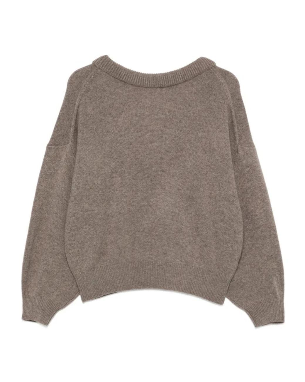 Lisa Yang Brown Low-Cut Crew Neck Sweater