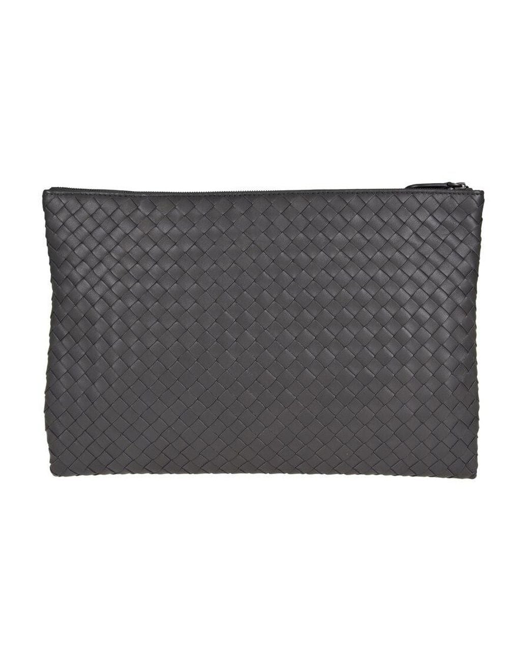 Bottega Veneta Gray Intrecciato Weave Clutch Bag