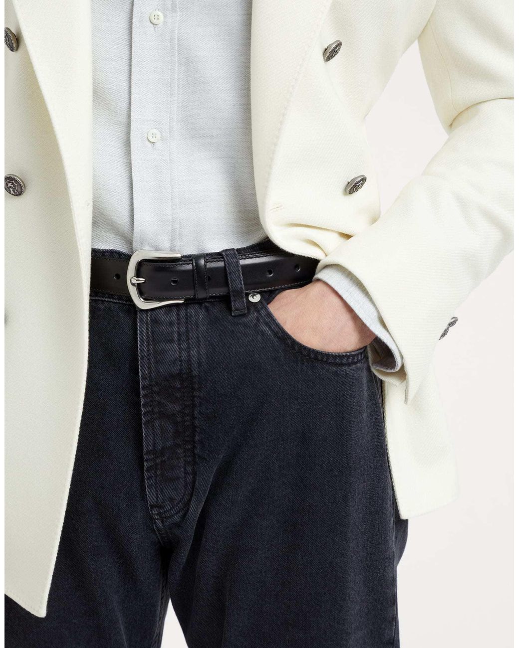 Brunello Cucinelli White Calfskin Belt for men