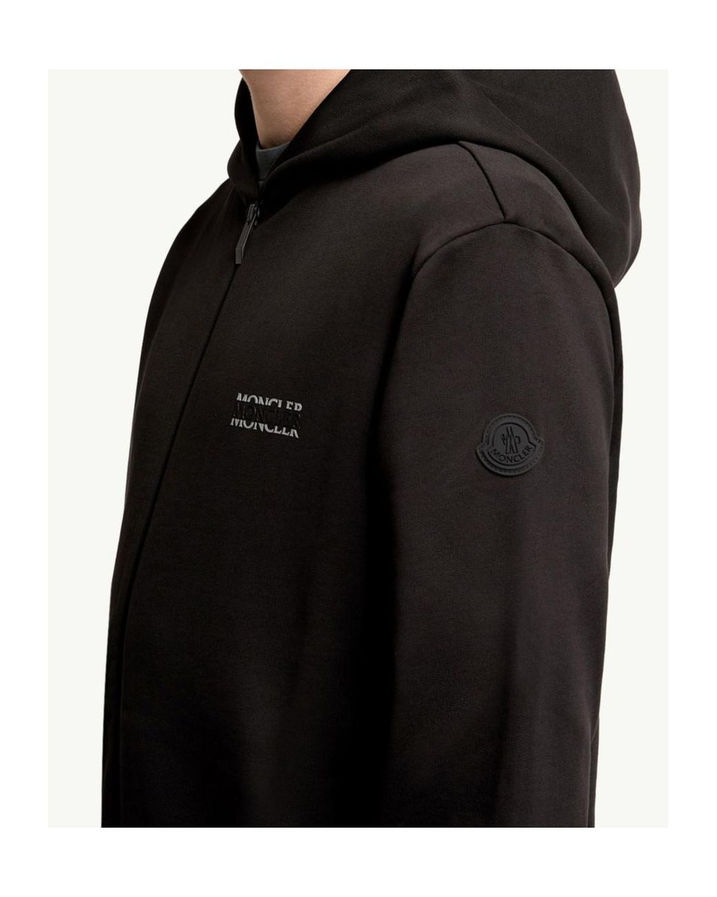 Moncler Black Logo Embroidered Zip-Up Hoodie for men