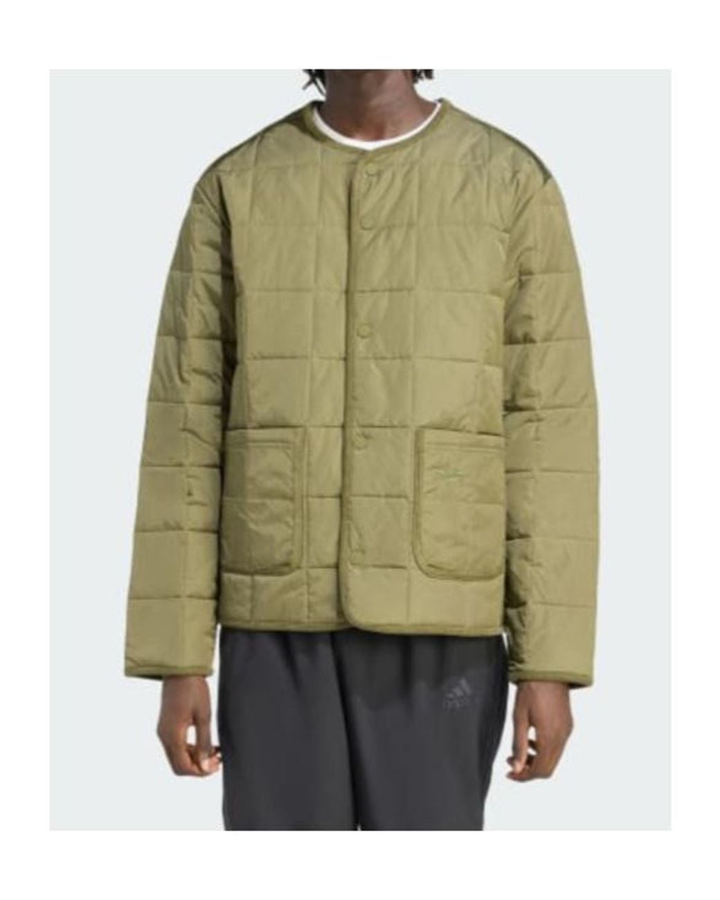 Adidas Originals Green Quilted Snap-Front Coat for men