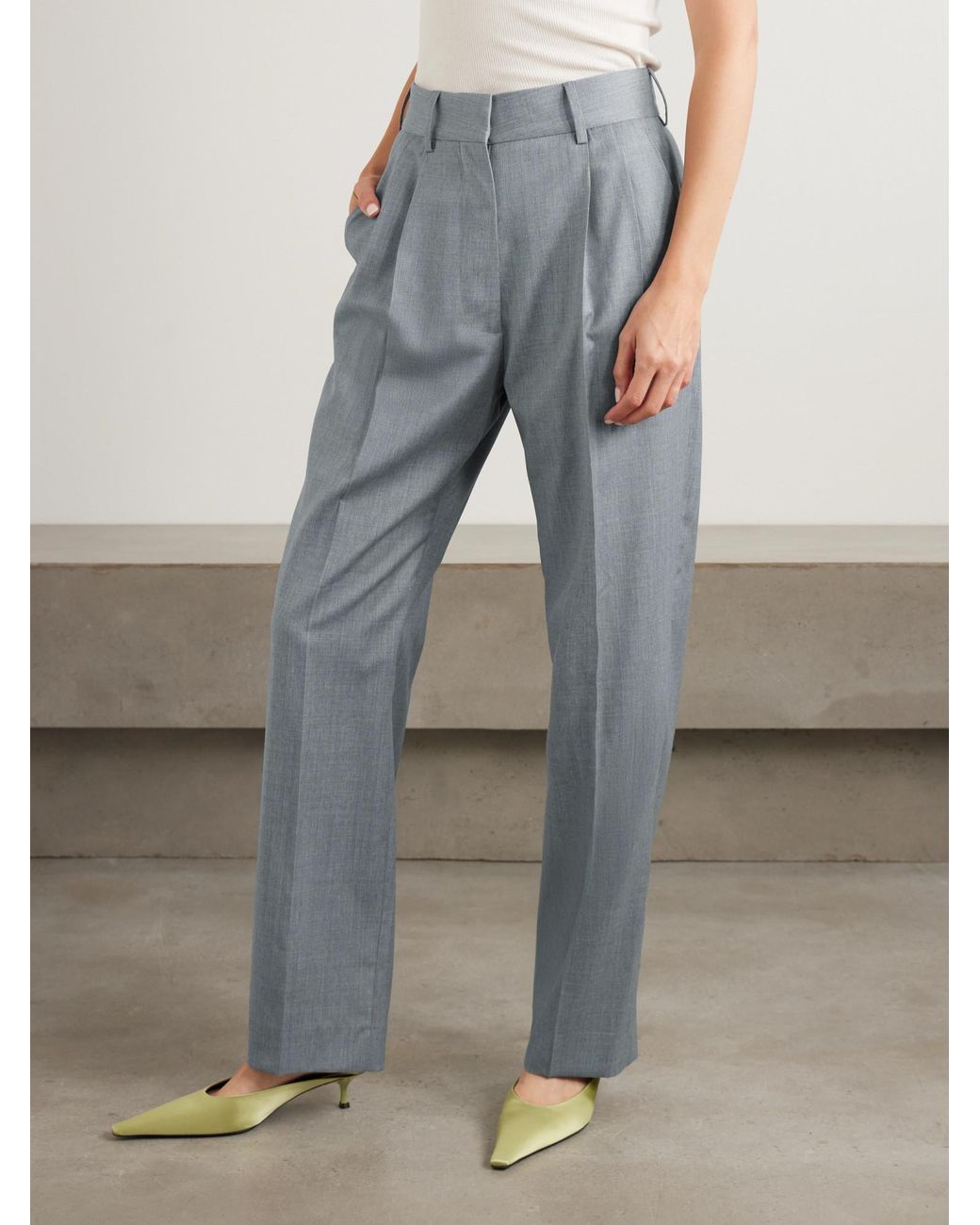 Blazé Milano Blue Pleated Wool-Twill Straight-Leg Pants