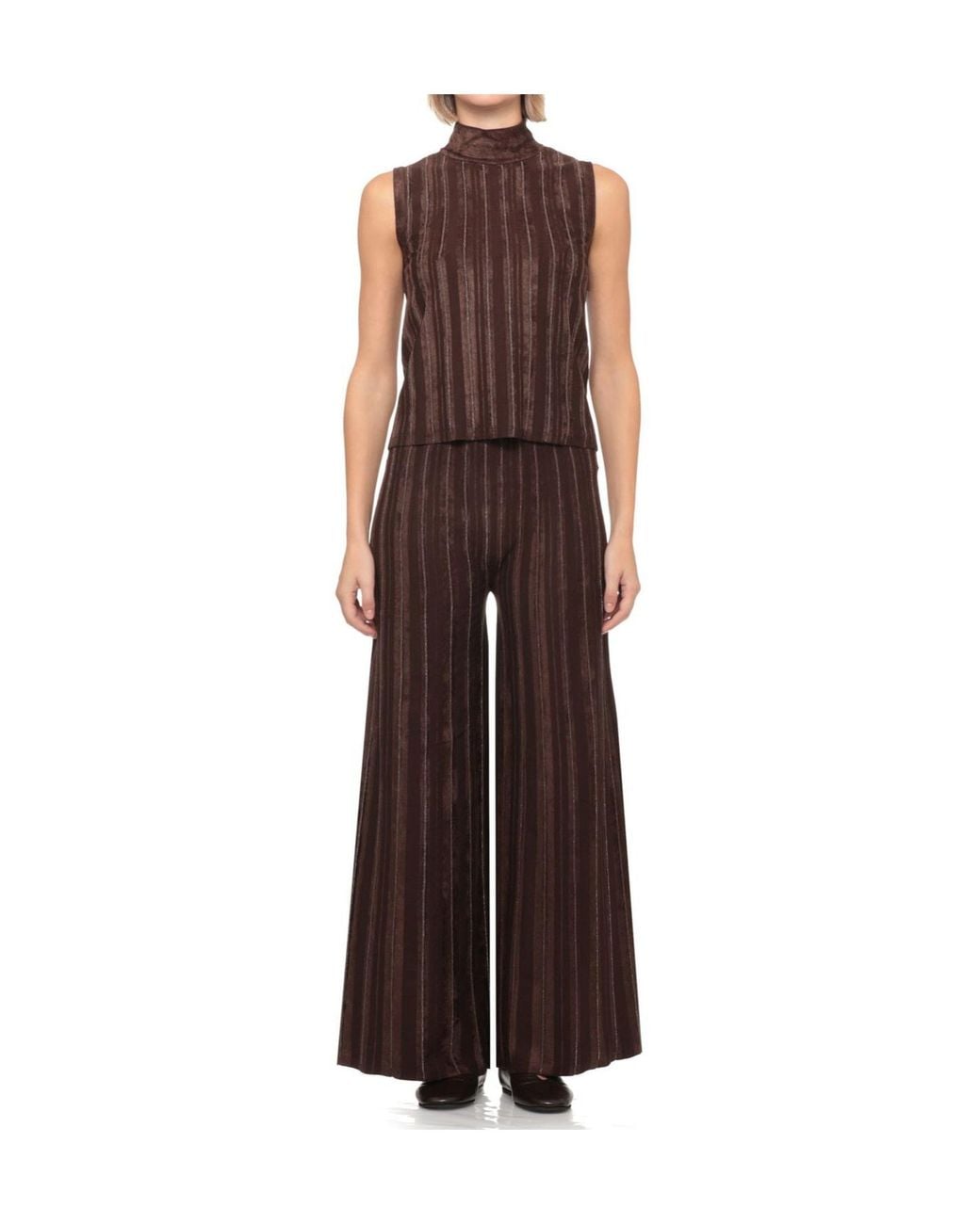 D.exterior Brown Striped High-Neck Sleeveless Top