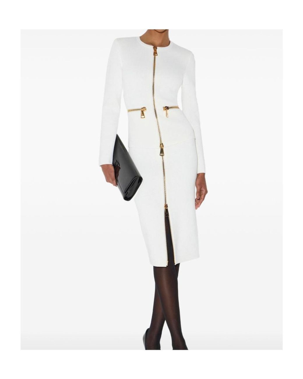 Elisabetta Franchi White Zip-Front Fitted Cardigan