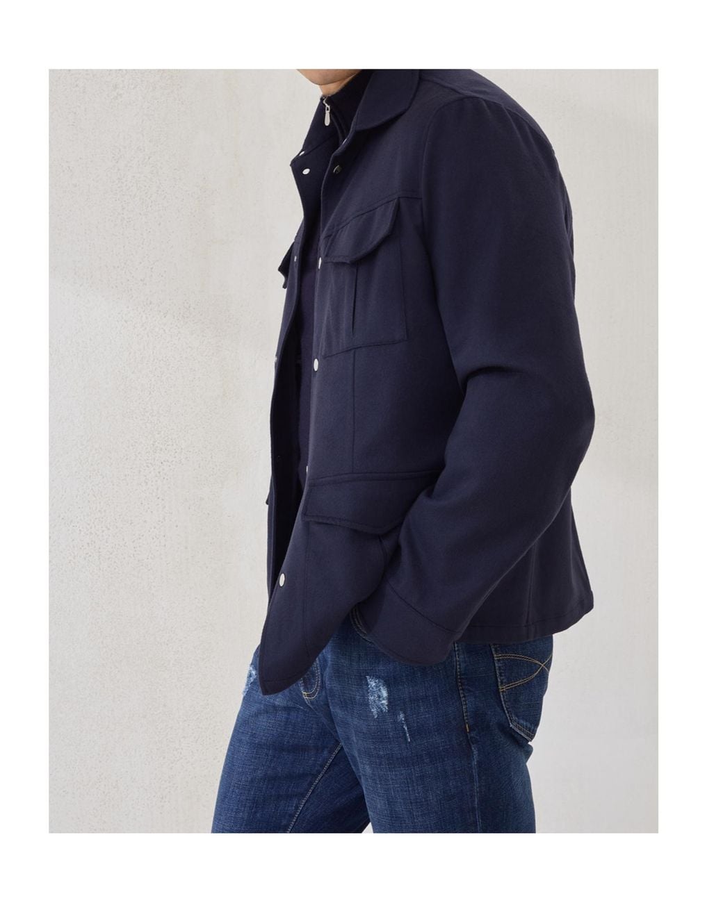 Brunello Cucinelli Blue Cashmere Shirt Jacket for men