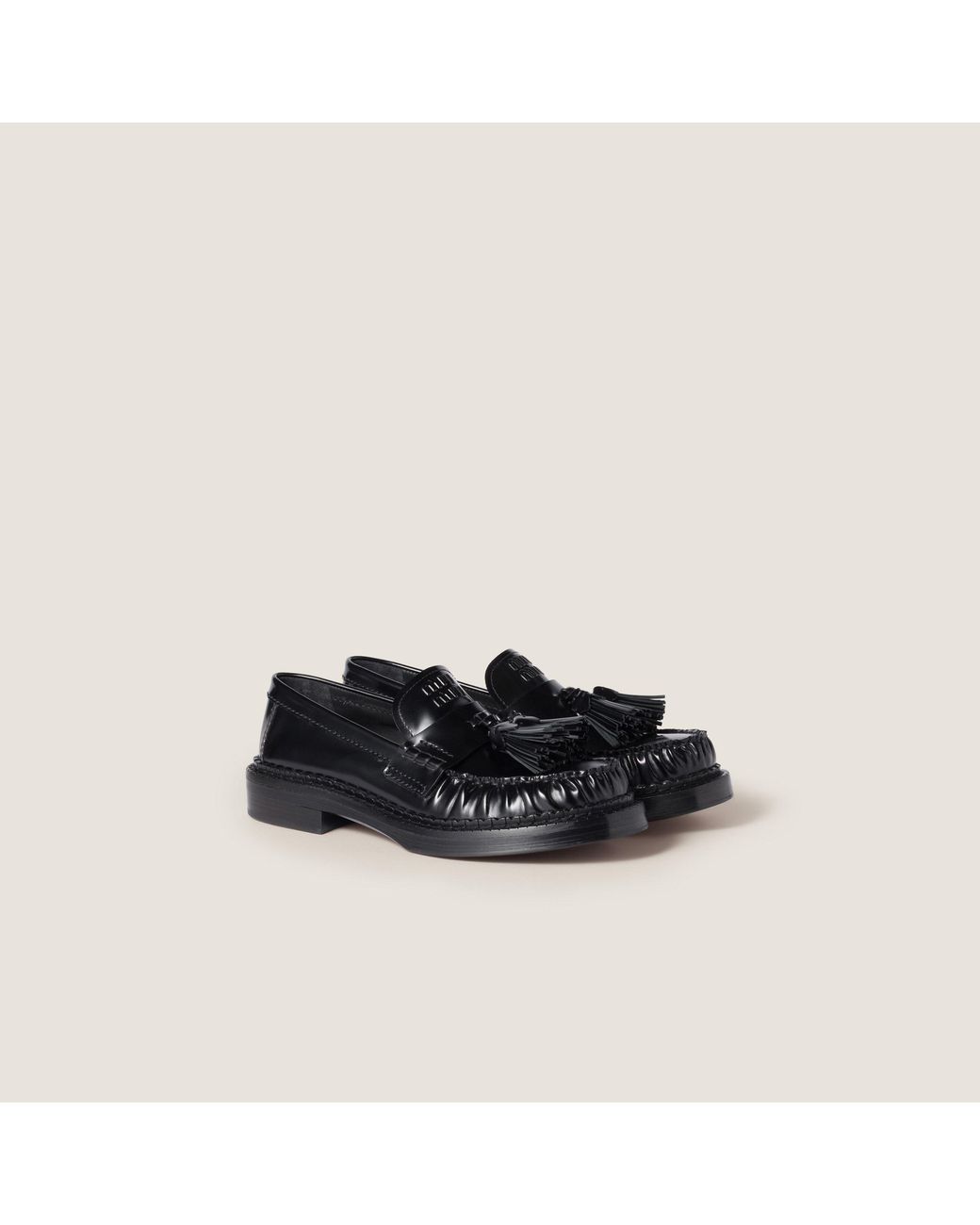 Miu Miu Black Tassel Leather Loafers
