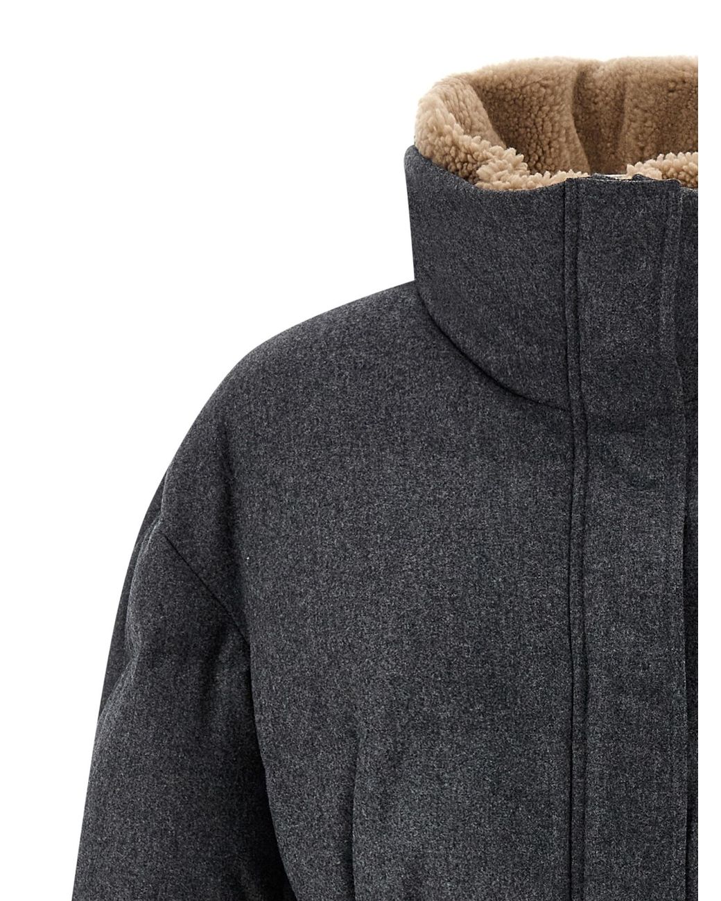 Brunello Cucinelli Shearling Neck Down Jacket Puffer Jackets Gray