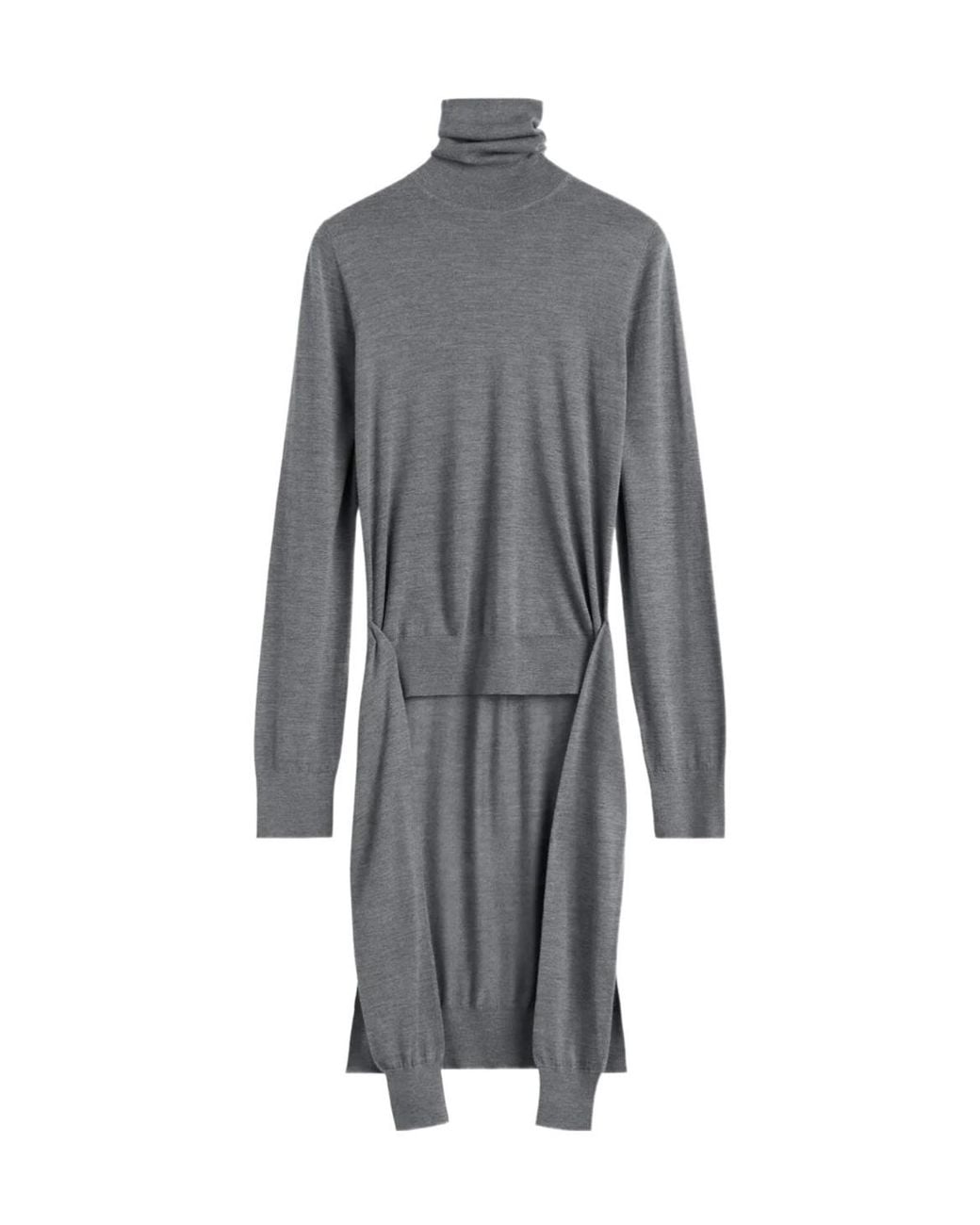 Totême Gray Turtleneck Belted Midi Dress