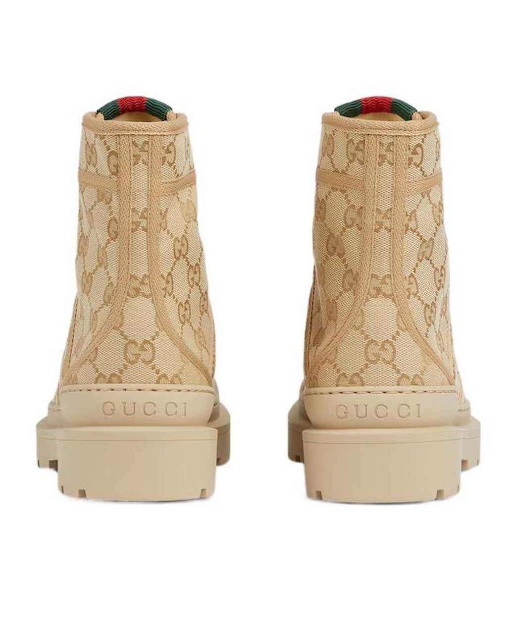 Gucci Natural Web Logo-Pattern Lace-Up Boots
