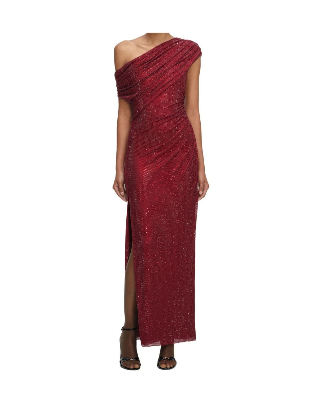 Self-Portrait Red Embellished Drape Midi Dress