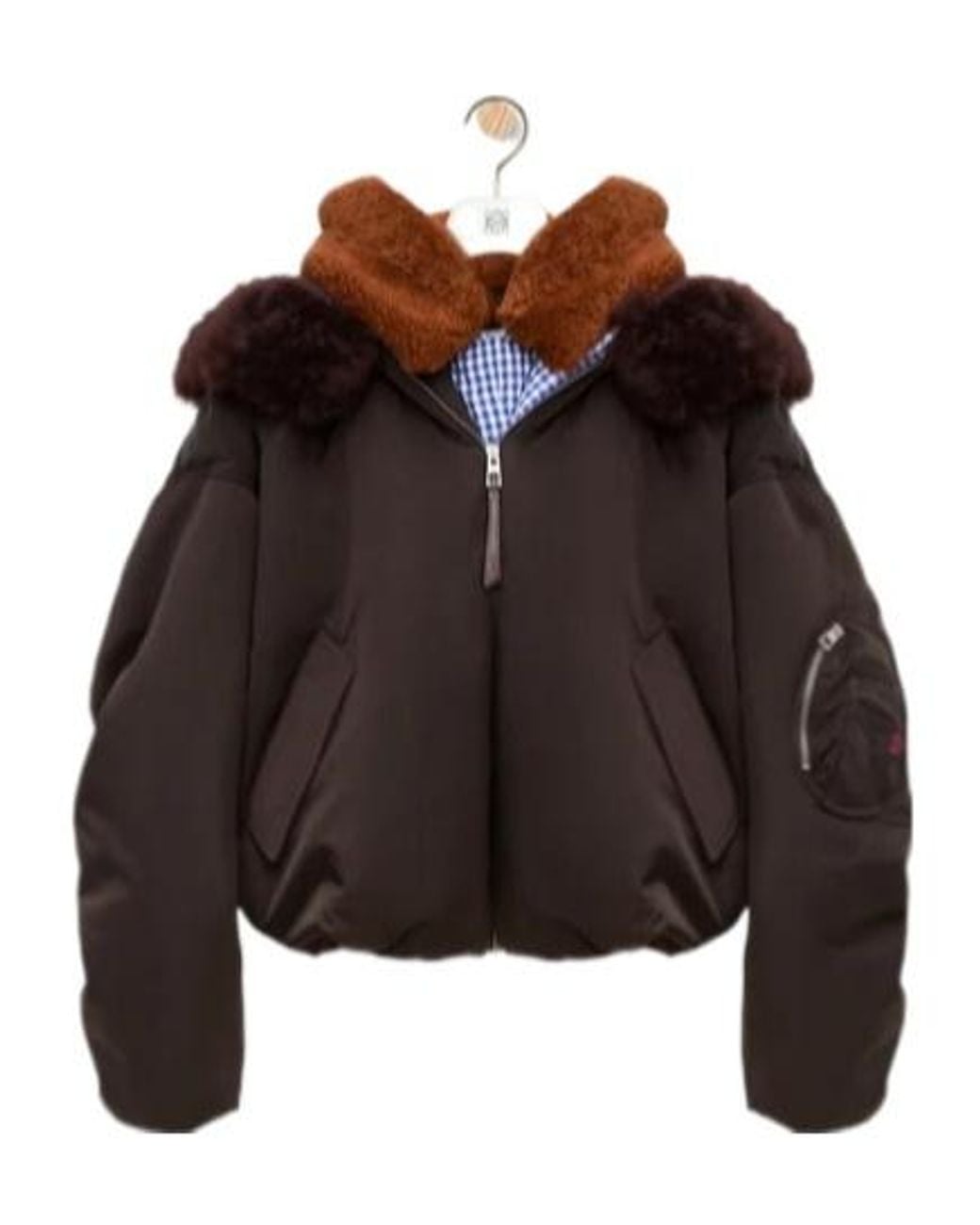 Loewe Brown Shearling-Trim Zip-Up Bomber Jacket