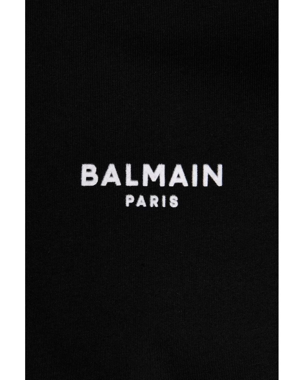 Balmain Black Flocked Logo Crewneck T-Shirt for men