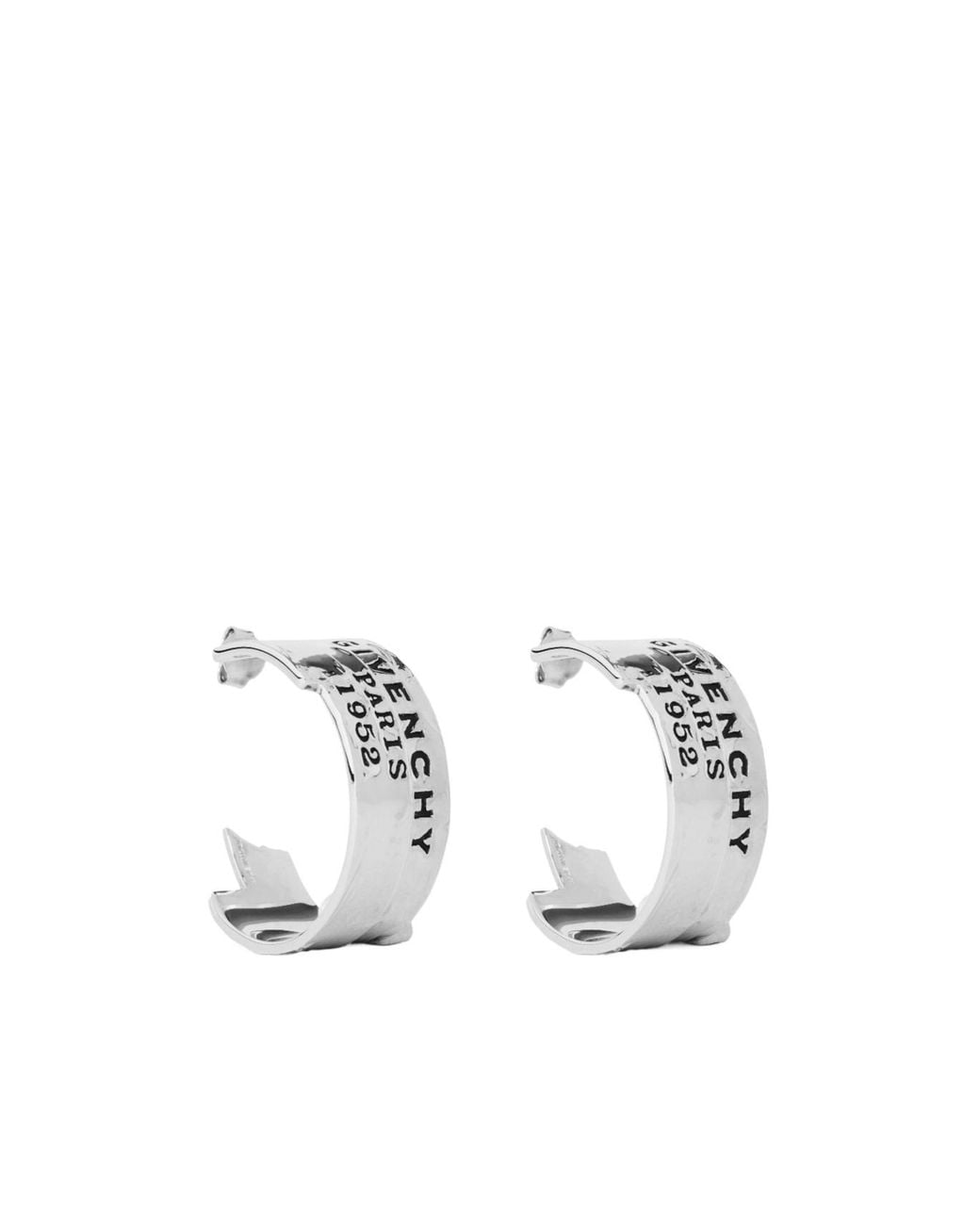 Givenchy White Hoop Earrings With Engraved Text