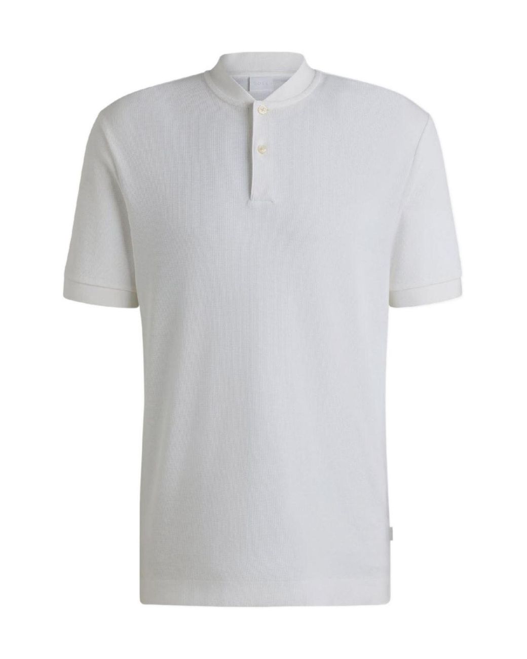 Boss White Collarless Polo Shirt for men
