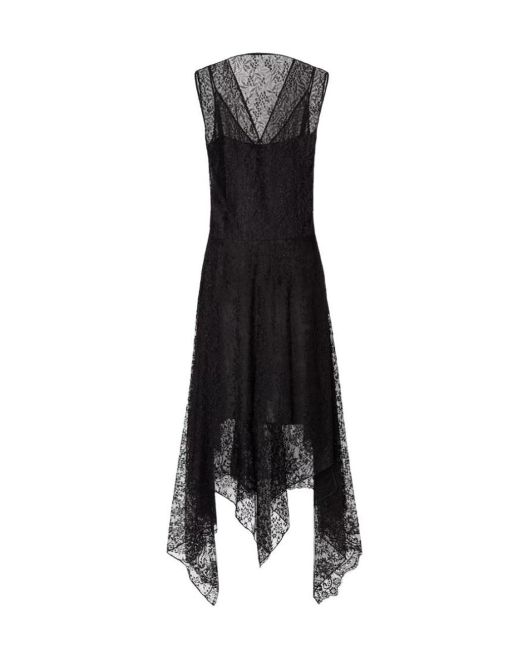 Fendi Black Asymmetric Lace Detailed Midi Dress