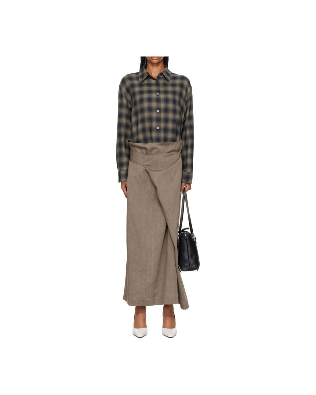 Our Legacy Gray Twisted Check Shirt Dress