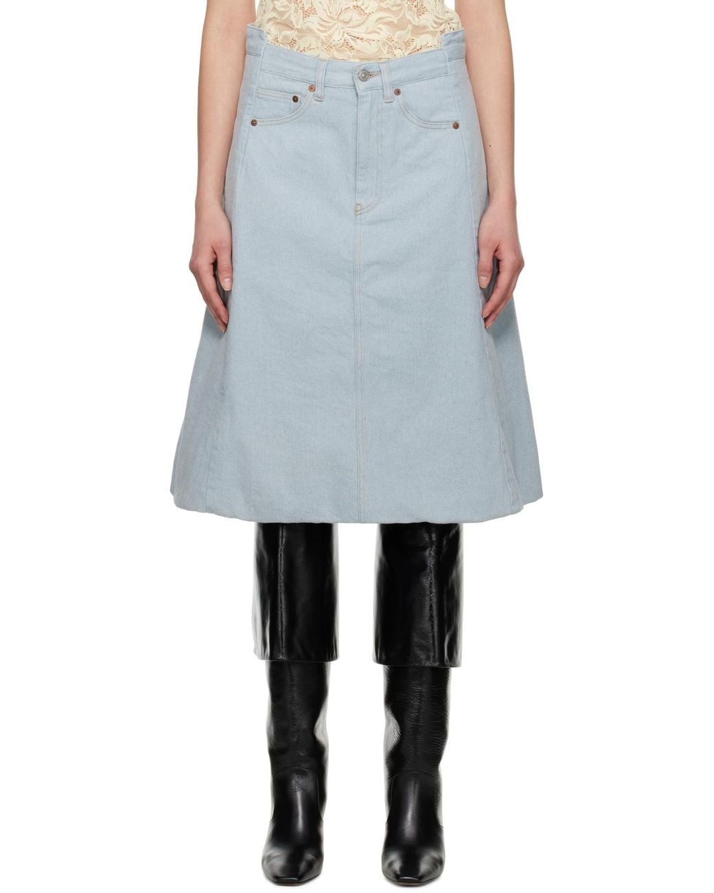 Victoria Beckham Black Cocoon Detail Denim Midi Skirt