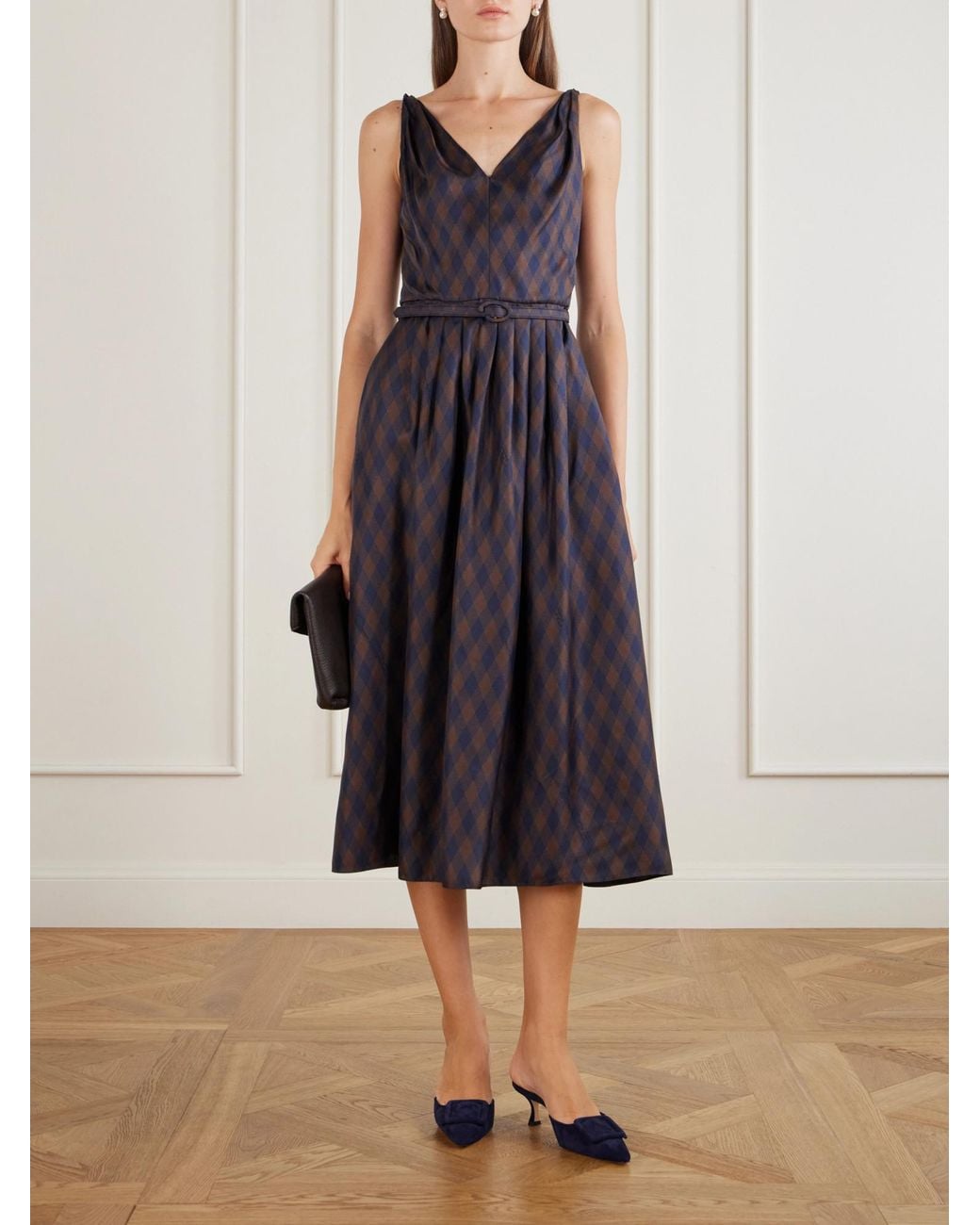 Oscar de la Renta Blue Silk-Twill Midi Dress