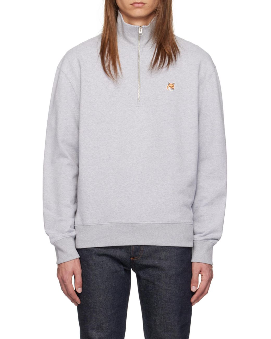 Maison Kitsuné White Maison Kitsuné Fox Head Patch Half-Zip Sweatshirt for men
