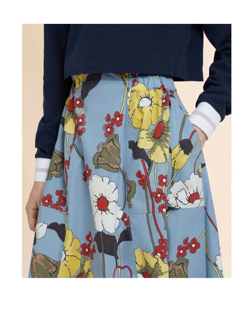 Marni Blue Melodia Printed Poplin Elasticated Midi Skirt