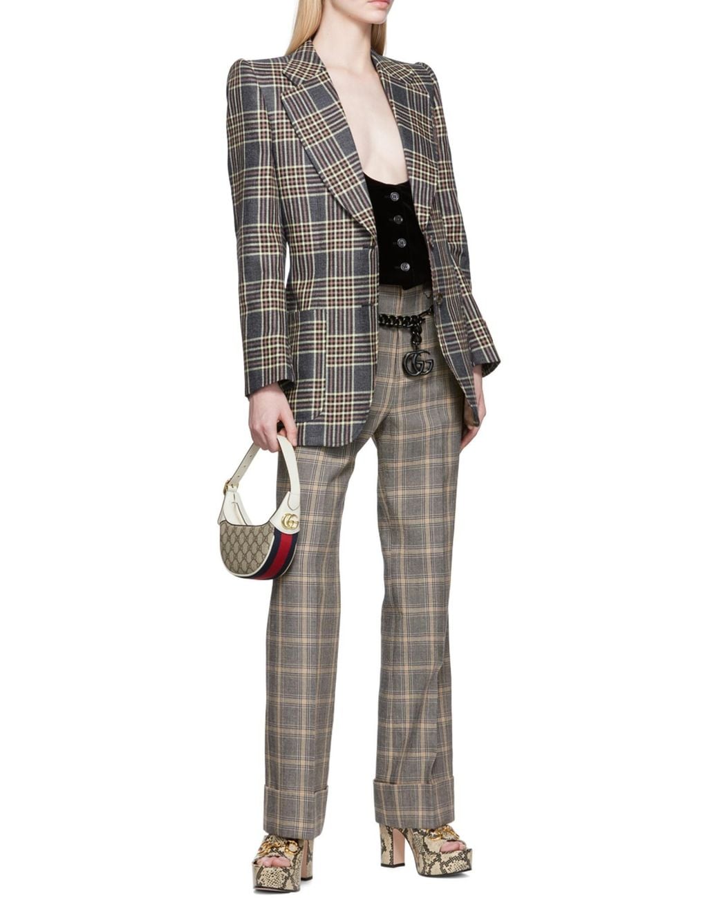 Gucci Gray Prince Of Wales Checked Tailored Trousers