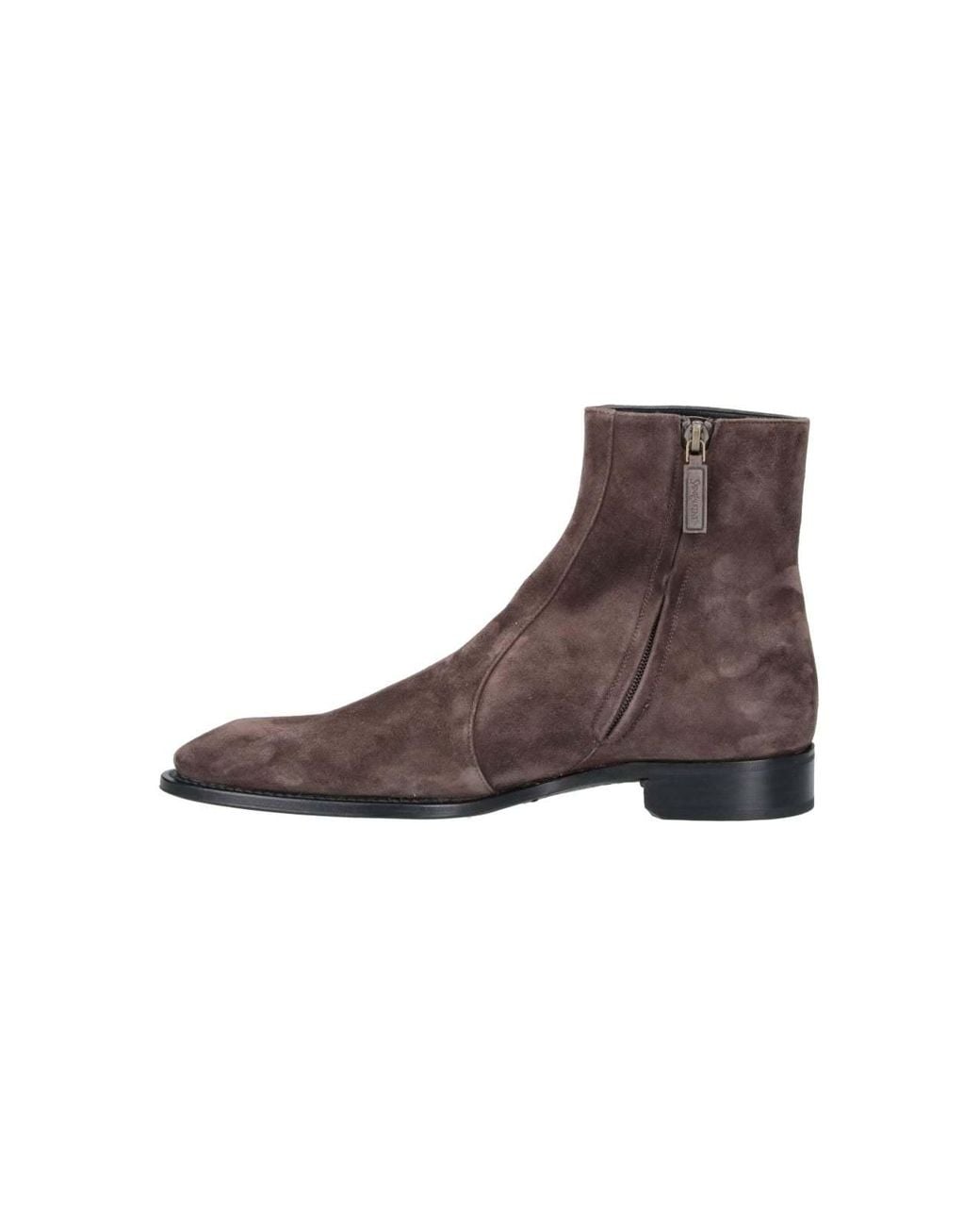 Saint Laurent Brown Almond Toe Ankle Boots for men