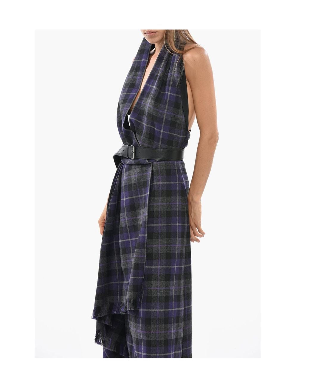 Dior Blue Christian Mid-Length Belted Dress