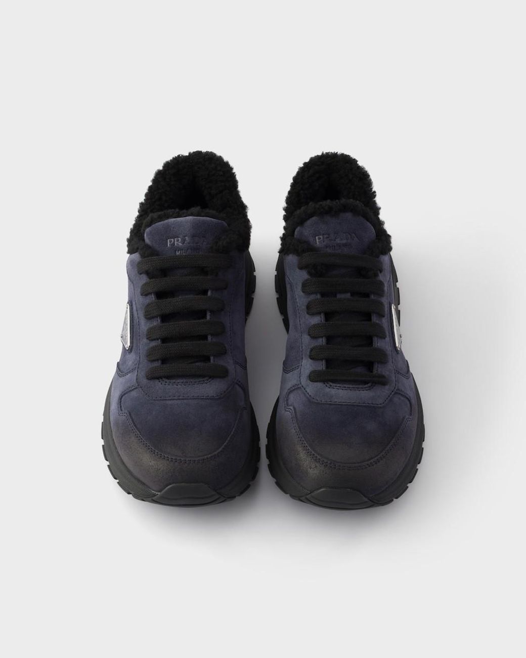Prada Blue Prax Winter Fur-Lined Low-Top Sneakers for men