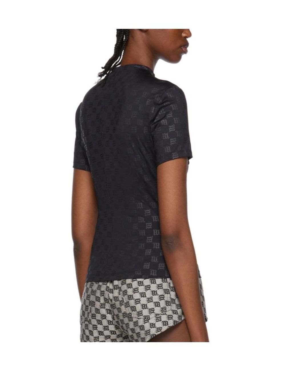 M I S B H V Black Monogram Mockneck T-Shirt