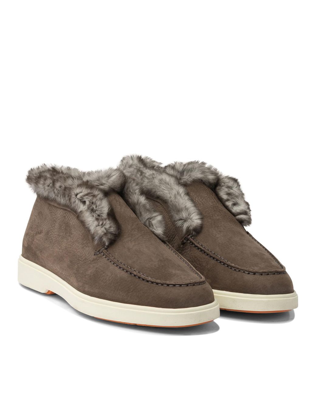 Santoni Brown Fortune Shearling Flat Shoes