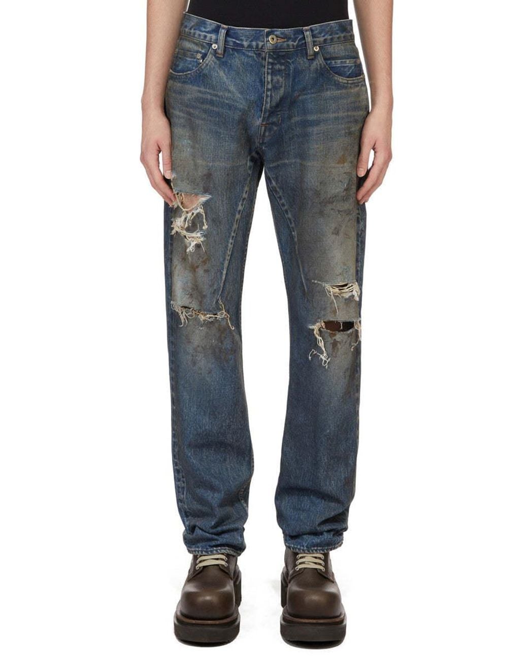 Rick Owens Blue Distressed Jeans for men