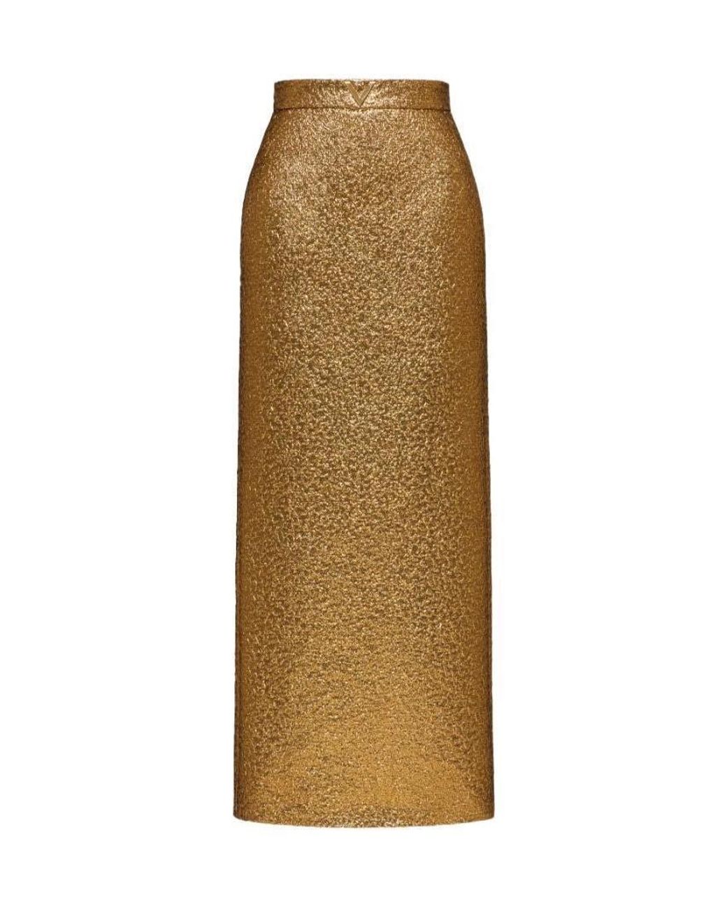 Valentino Natural Metallic Vgold Midi Skirt