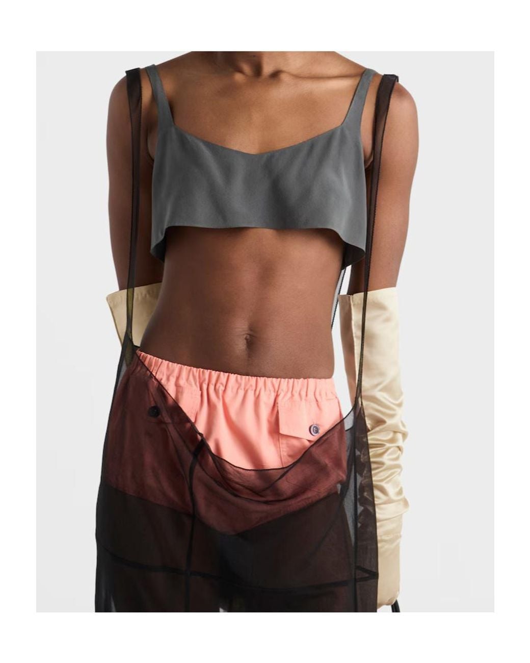 Prada Gray Crepe De Chine Top