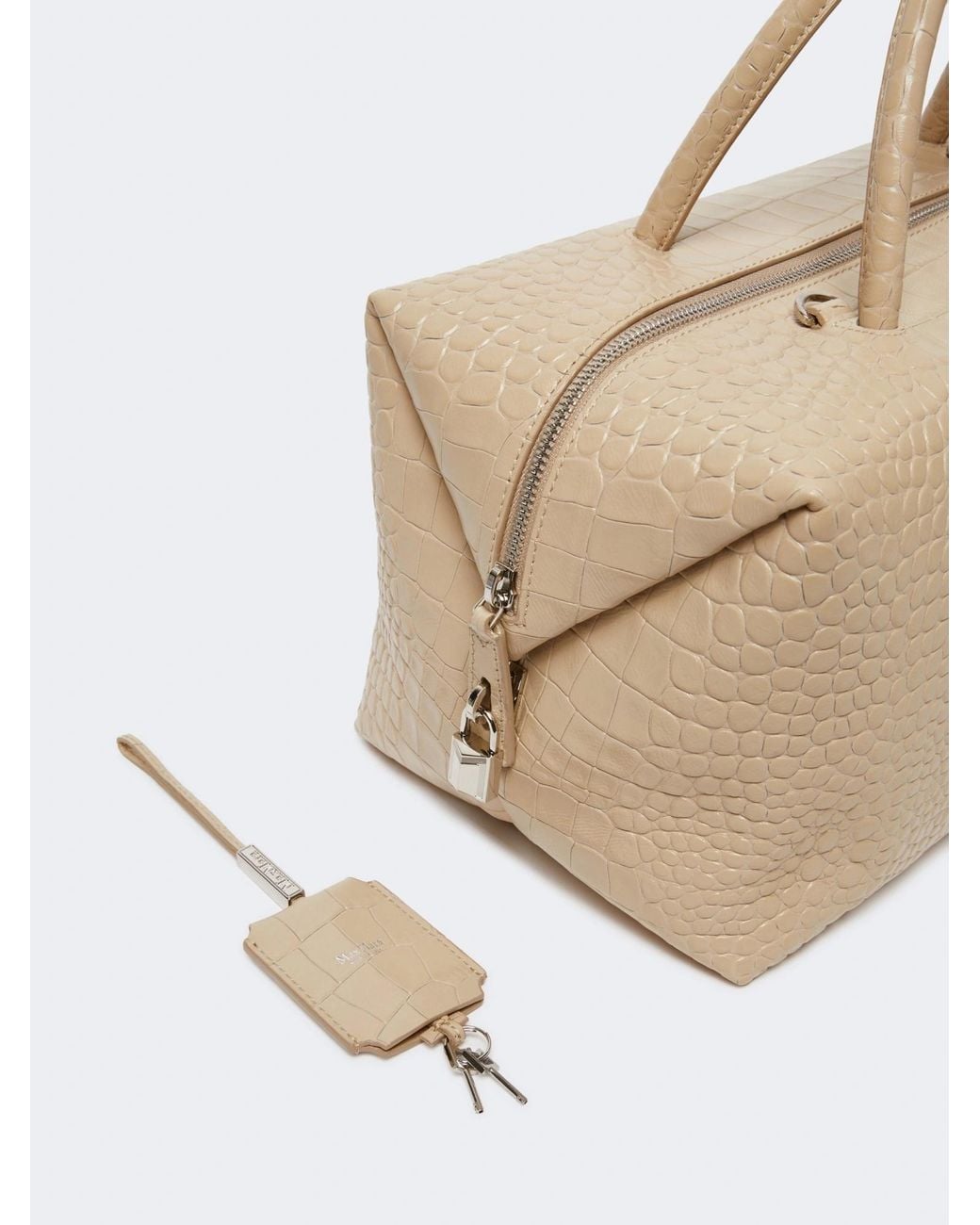 Max Mara Natural Croc-Embossed Large Shoulder Bag