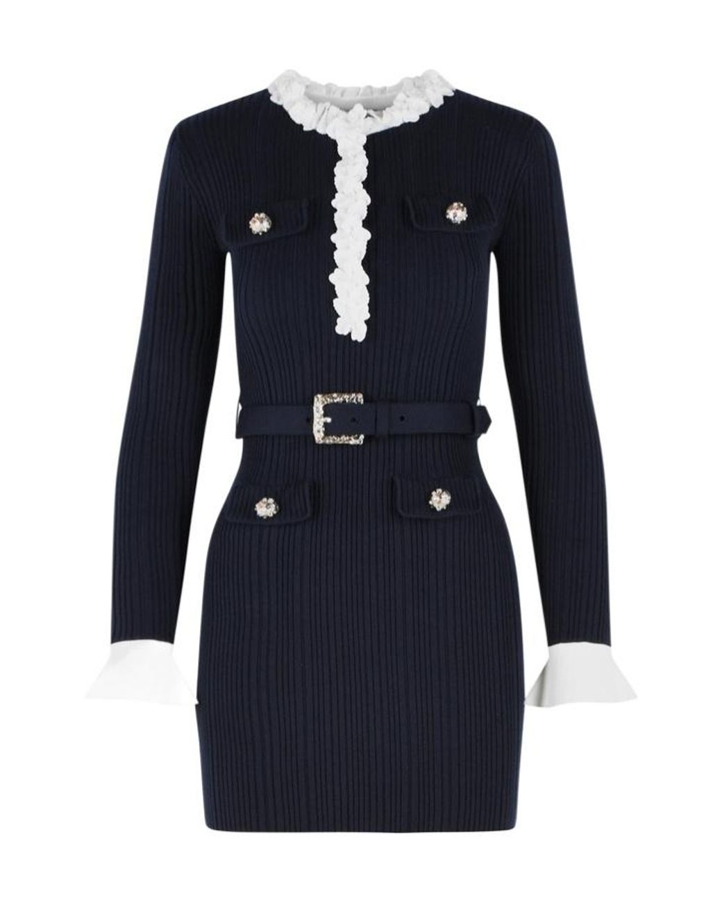 Self-Portrait Blue Flower Detailed Knitted Mini Dress