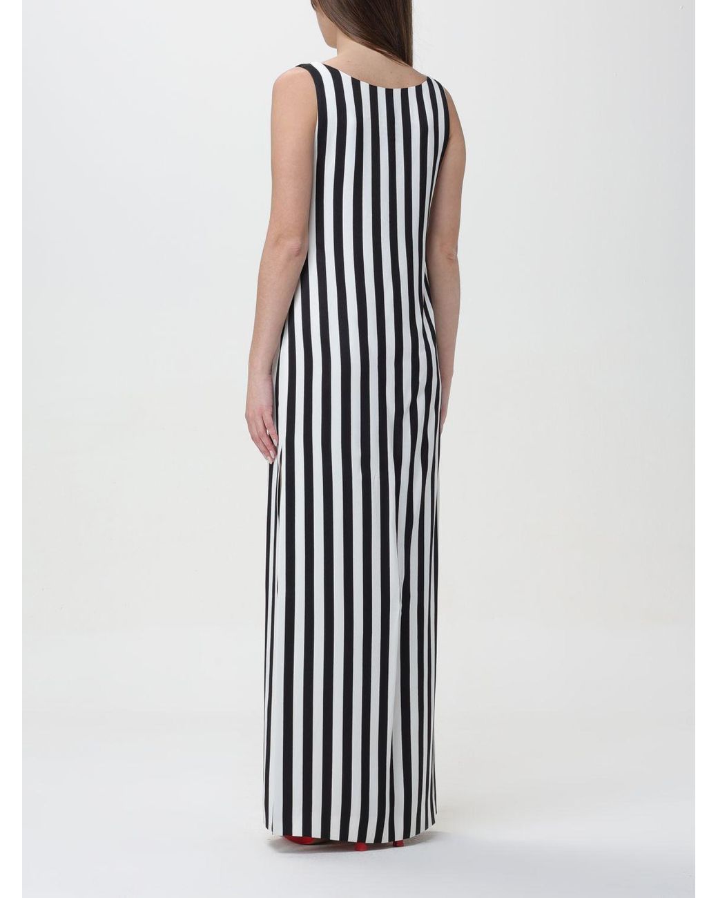 Moschino White Scoop-Neck Striped Long Dress