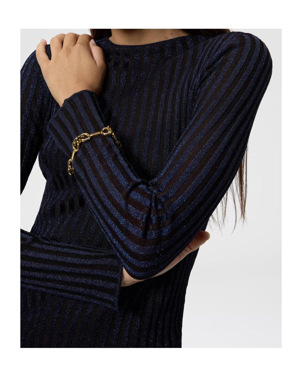 Missoni Blue Ribbed Viscose Lame Mini Dress