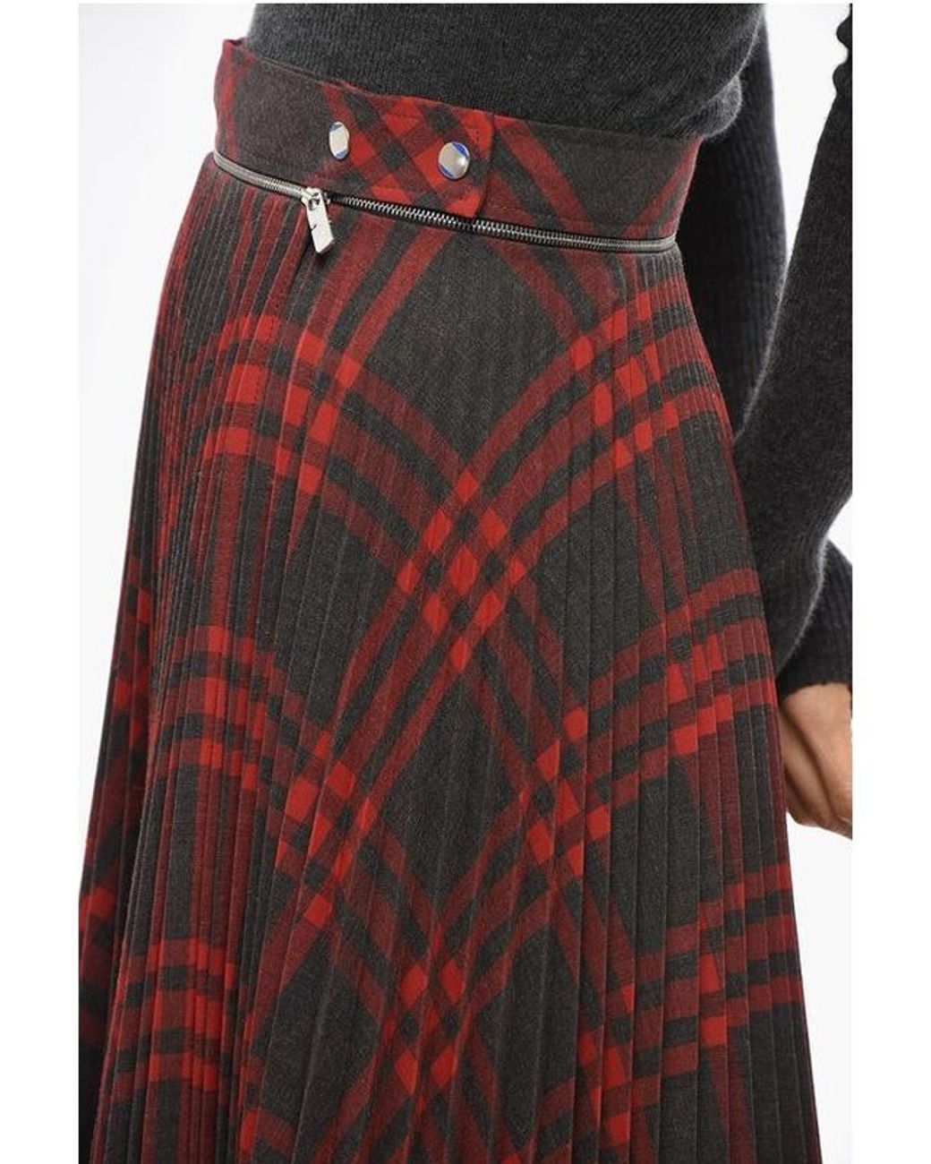 Burberry Purple Checked Pleated Zip-Detailed Skirt