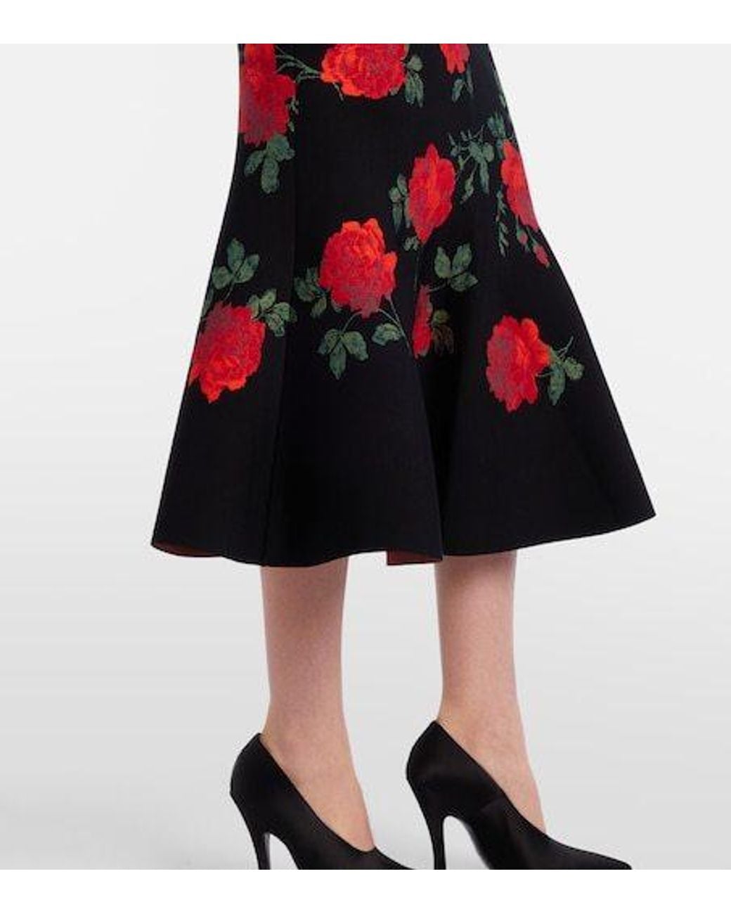 Carolina Herrera Red Floral Jacquard Midi Skirt
