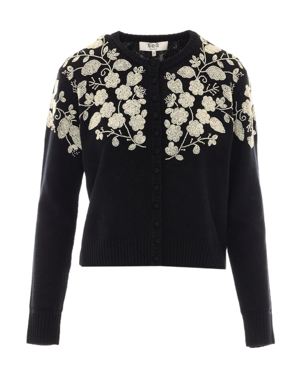 Sea Black Long-Sleeve Single-Breasted Cardigan
