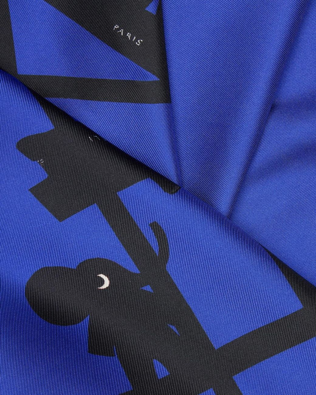 Céline Blue Silk Scarf Featuring A Climbing Elephant Pattern
