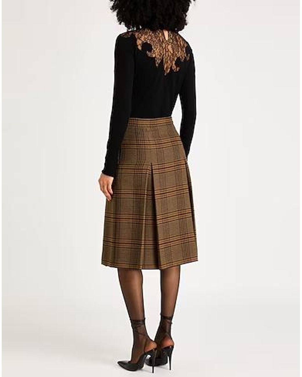 Saint Laurent Brown Casual Plaid Pleated Skirt