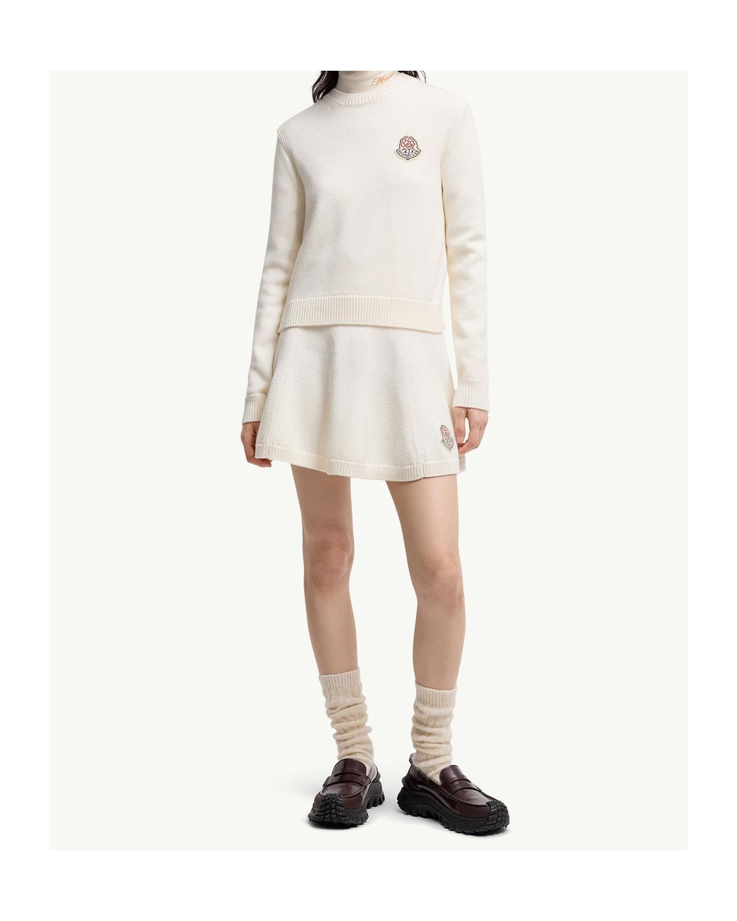 Moncler White Logo Patch Crewneck Jumper